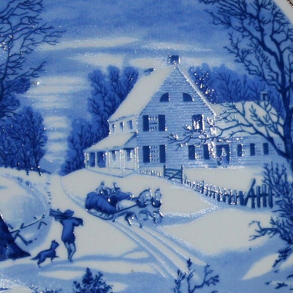 Pair of Currier & Ives Blue and White Plates | "Homestead" Collectible Plates - Picture 4 of 16